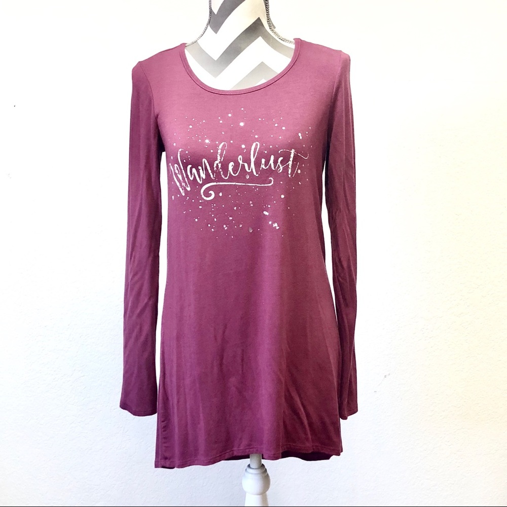 Maurice’s Soft Long Sleeved Wine Graphic Tunic Tee
